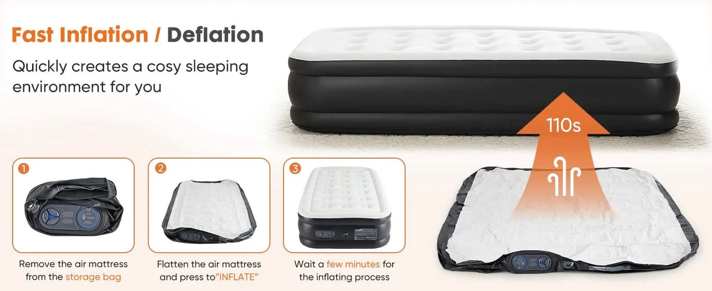 JHK Queen Twin Size Air Mattress Blow Up Double Height Non-Slip Bottom Weight Capacity 660 lbs Air Bed for Bed Home or Camping