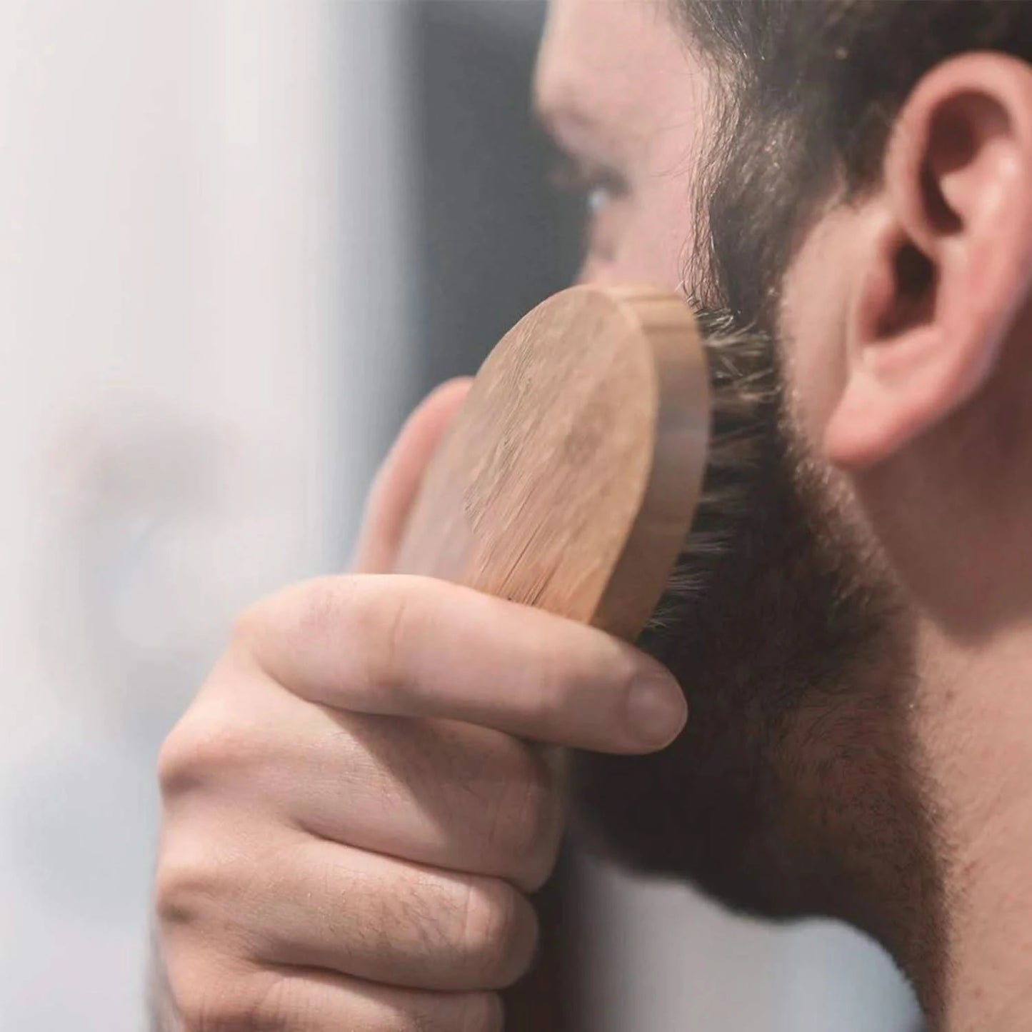 Men Shaving Bamboo Brush Comb Set Boar Bristle Portable Barber Beard Brush Comb Scissors for Facial Cleaning Styling Tool - M & M Global