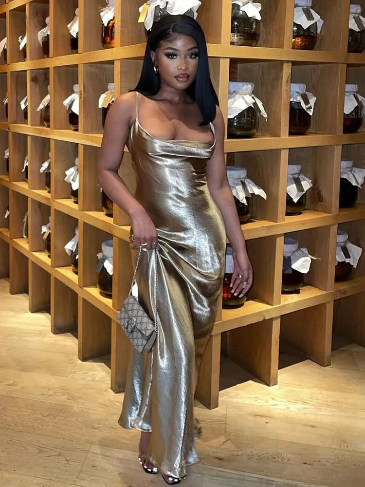 Sibybo Sexy Spaghetti Strap Backless Satin Dress Women Y2K Blue Lace Up Trumpet Long Dress Elegant Bodycon Party Dresses 2022 - M & M Global