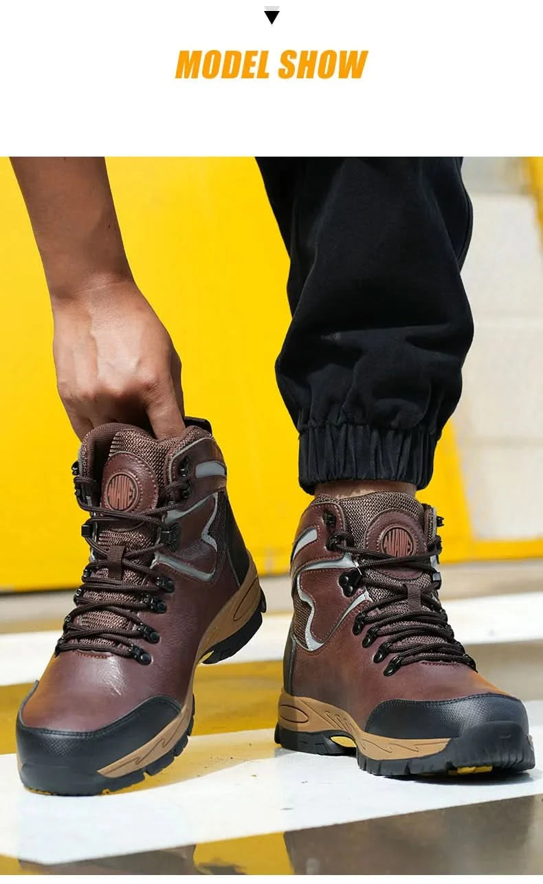Widen Safety Boots Men Work Indestructible Shoes Climbing Boots Steel Toe Protective Boots Anti-smash Anti-puncture Safety Shoes