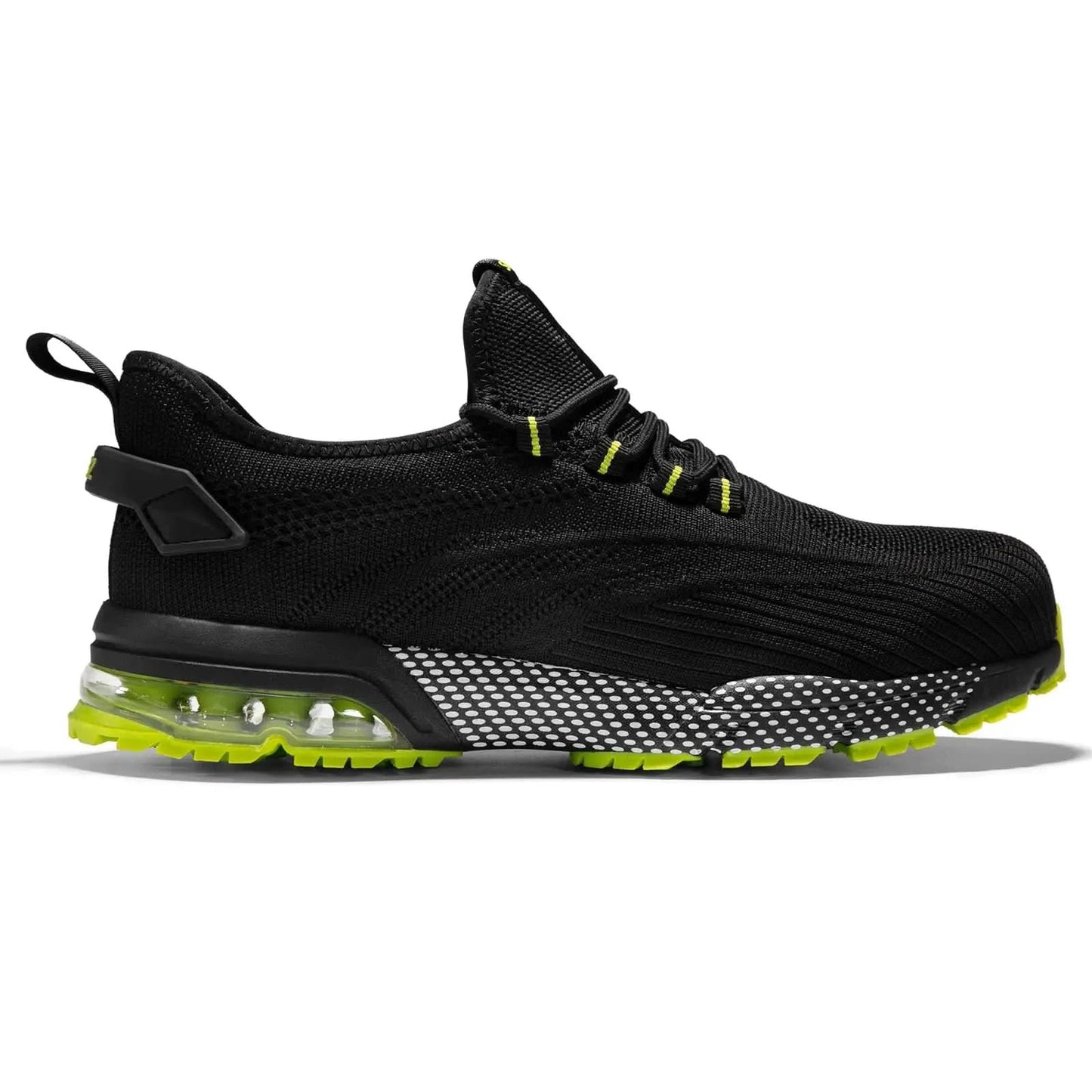 SPIEZ composite toe safety shoes, lightweight air cushion, men's work shoes in black and green - M & M Global