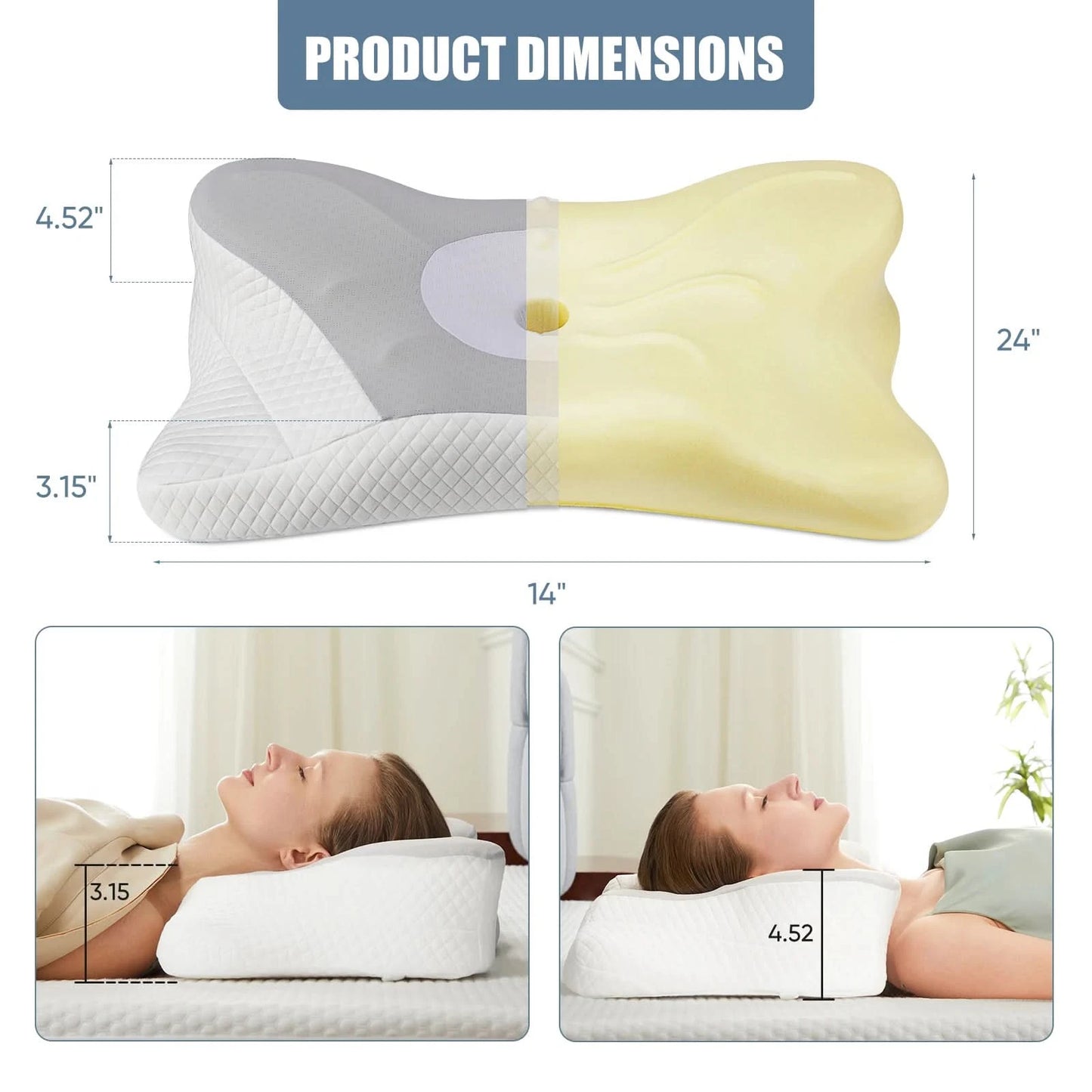 JHK Ergonomic Cervical Contour Neck Pillows For Neck Pain Relief Memory Foam Bed Pillow Neck Pillow with Cooling Pillowcase