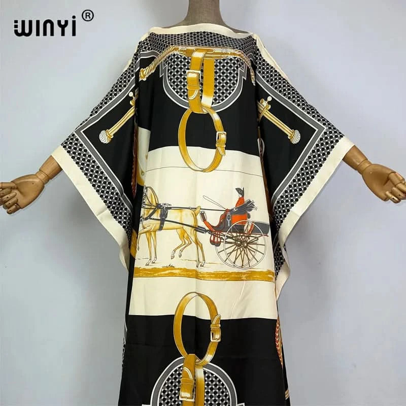 WINYI 2023 new Africa Fashion boho Popular printed twill Kaftan Maxi dress Summer Beach Bohemian Caftan long dress for lady - M & M Global
