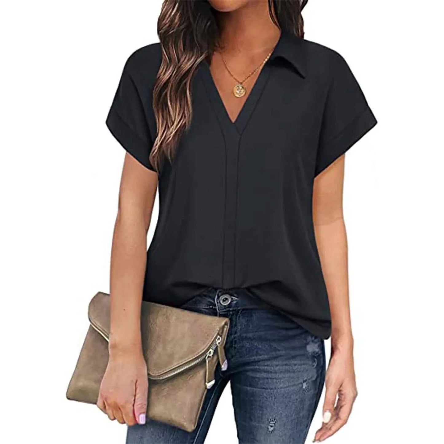 Shirts & Blouses Women'S Short Sleeve With V Neck Tunic Elegant Women'S Blouses Casual Blouse Blusas Elegantes Para Mujer 2024 - M & M Global