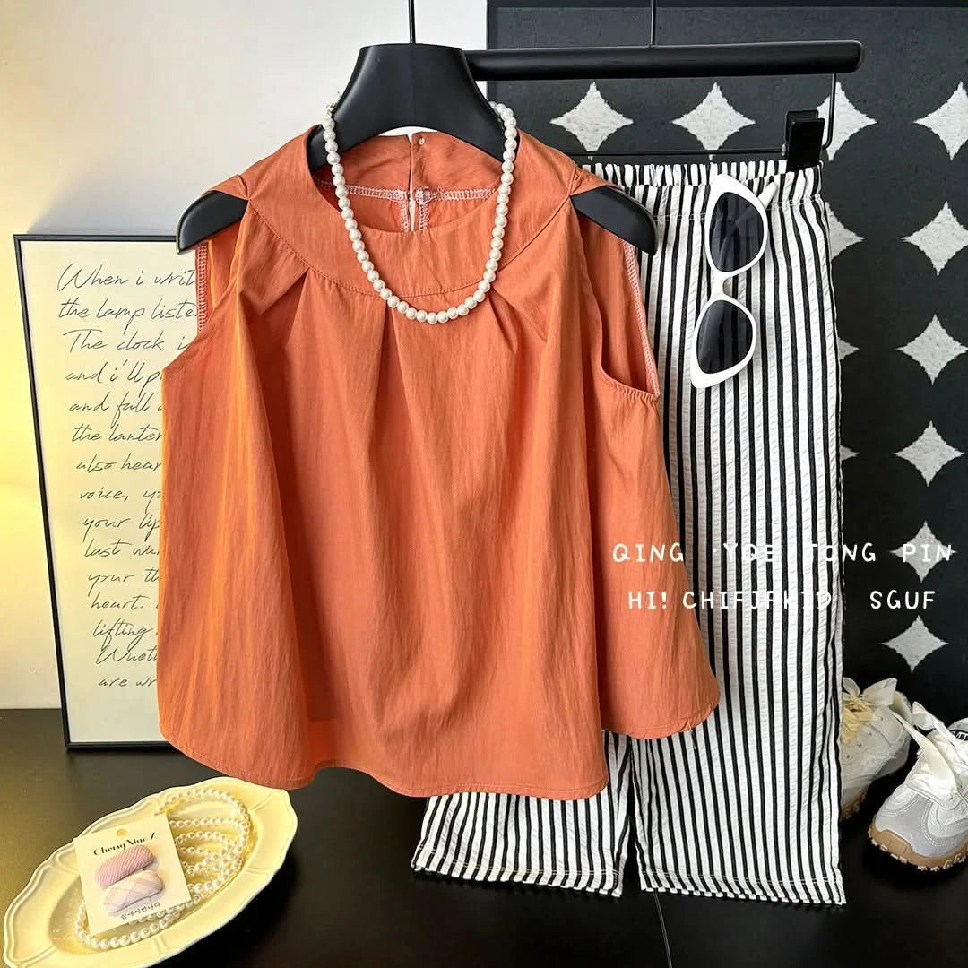 2PCS/set Vest+Striped Wide Leg Pants Summer Daily Simple Sleeveless Children's Clothing For 1 to 8 Years Old - M & M Global