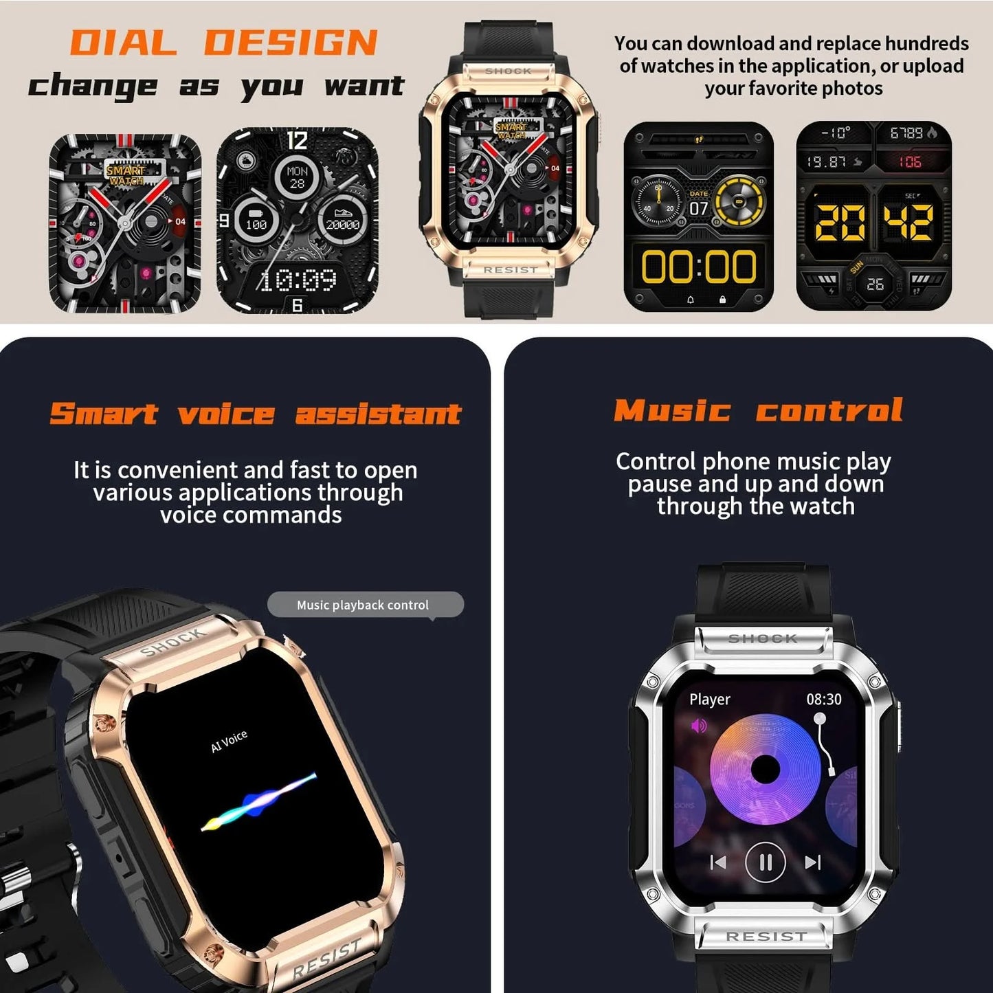 Smart watch with full touch screen, call, message reminder and other functions, compatible with iPhone/Android phones