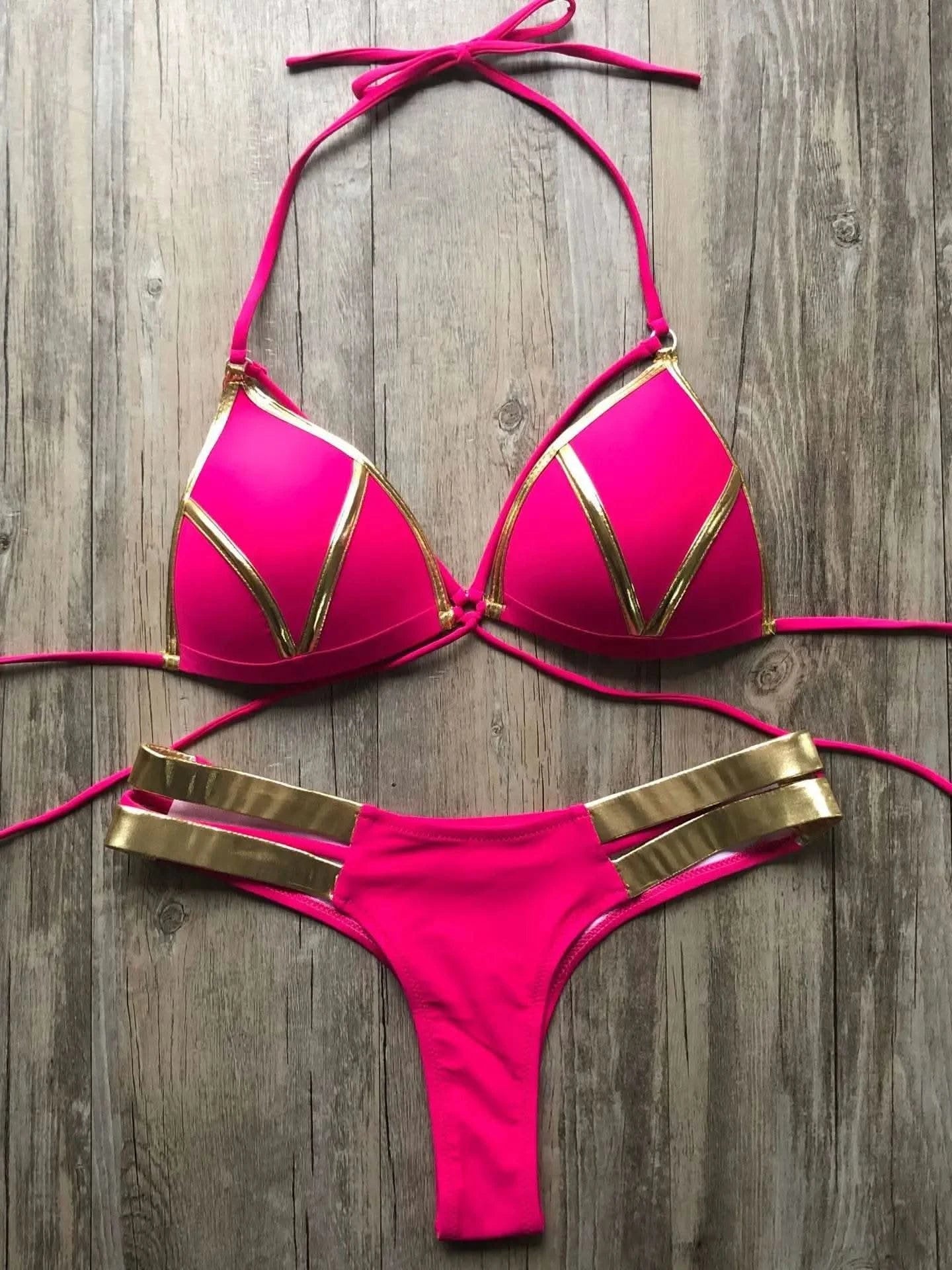 Contrast Trim Wrap Lace Up Bikini Sets Swimsuit For Women High Waist Two Pieces Swimwear 2022 Beach Bathing Suits - M & M Global