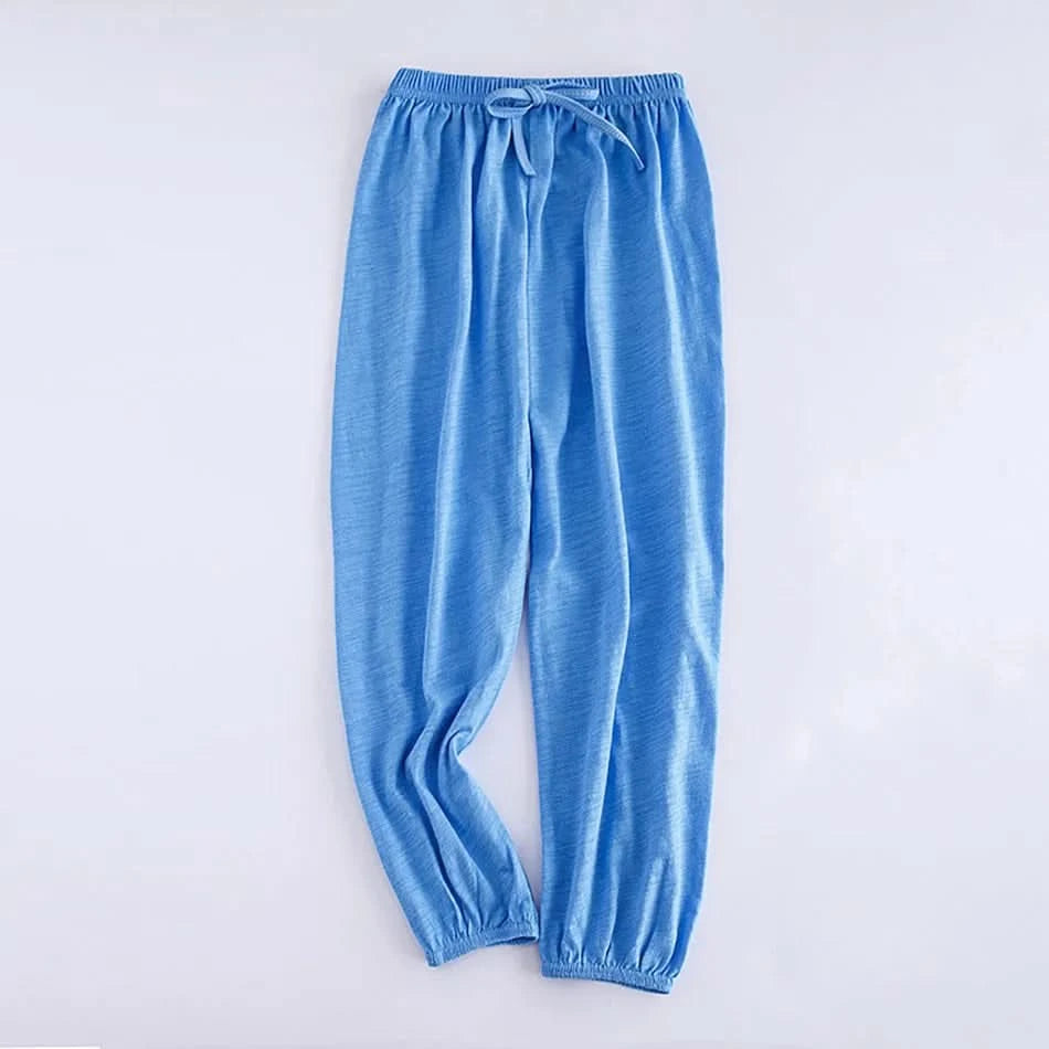 Boy Girl Breathable Bamboo-Cotton Long Pants for Children Unisex Style Elastic Waist Summer Sleepwear Kids Nightwear Trousers - M & M Global