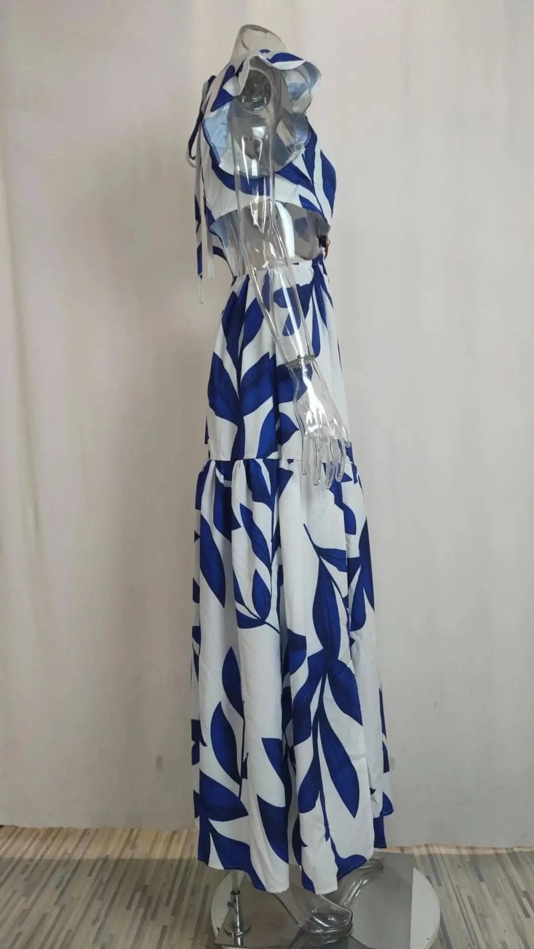 Spring Summer Women Fashion V Neck Belted Party Long Dress Sexy Printing Boho Maxi Dresses Short Sleeve Pocket Femlae Holiday - M & M Global