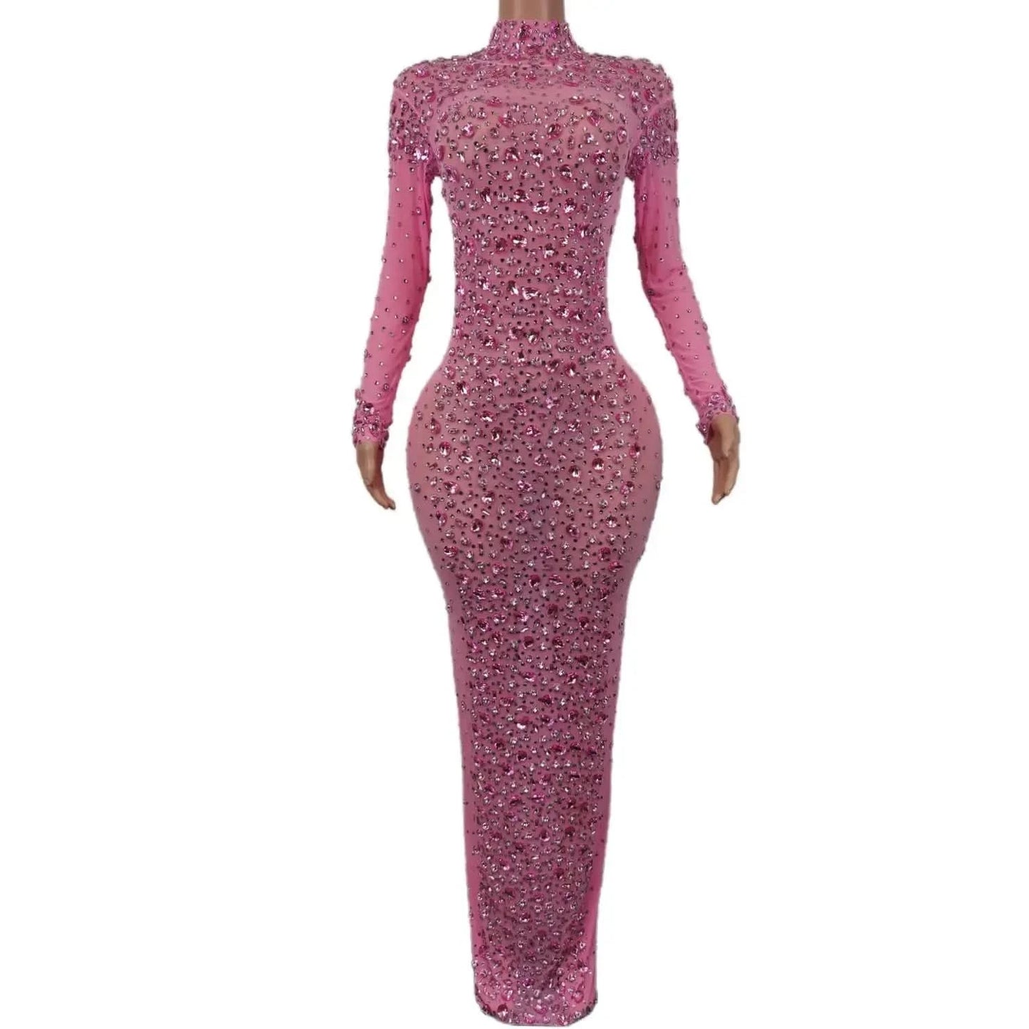 Sexy Party Banquet Evening Dresses Women Sparkly Rhinestone Long Dress Nightclub Singer Stage Costume Festival Clothing Cuixing - M & M Global