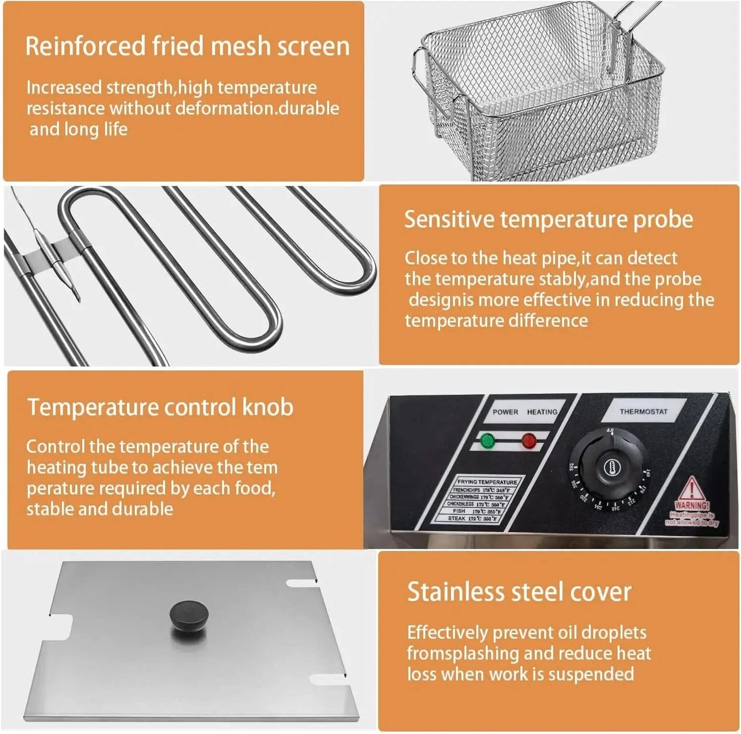 Heavy Duty Deep Fryer, 6.3QT/6L Stainless Steel Large Single-Cylinder Electric Fryers with Removable Basket and Professional Hea - M & M Global