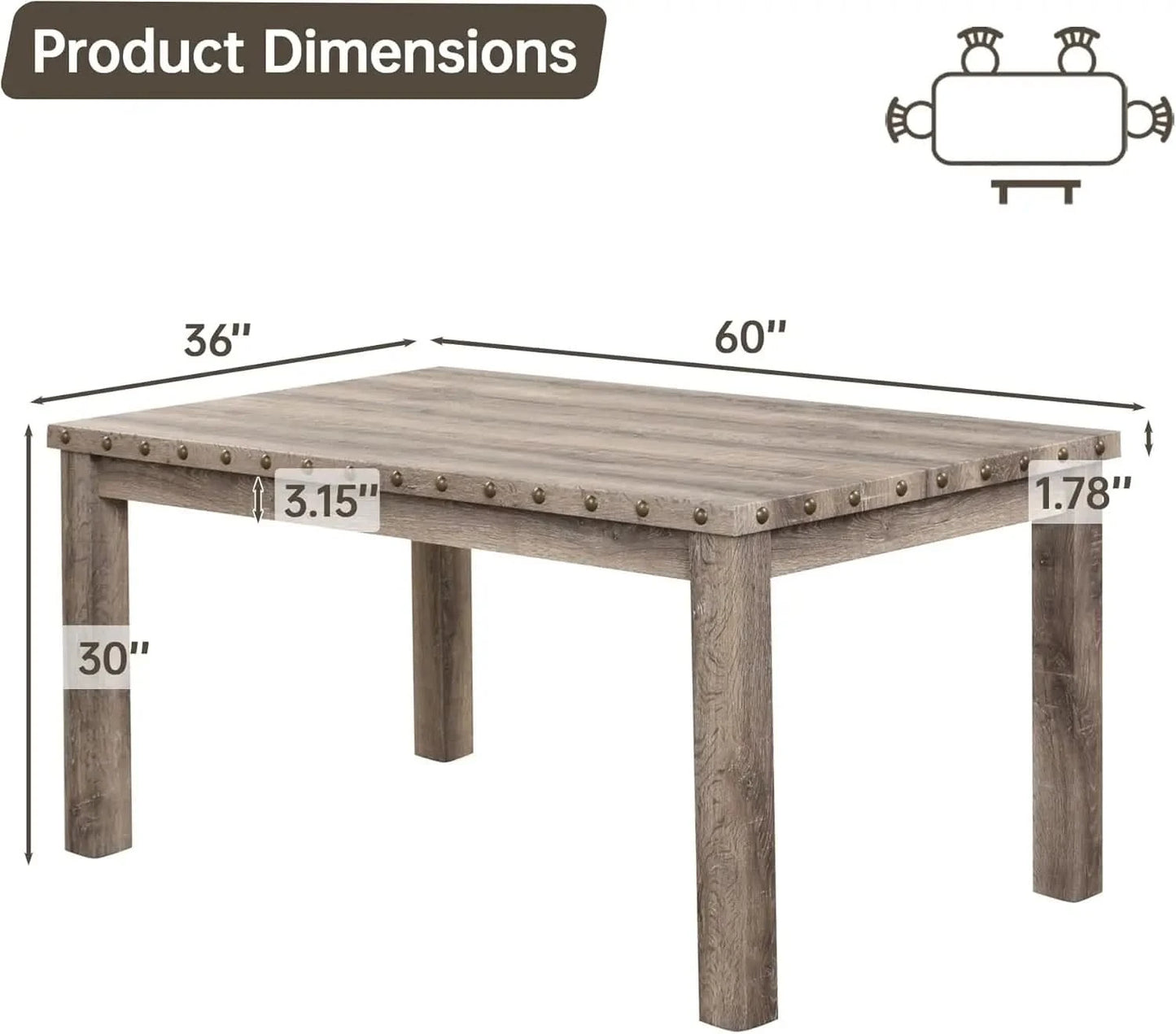 Rustic Dining Table, Farmhouse Kitchen Dining Chairs , Charming 60" Rectangular Wooden Table& Upholstered