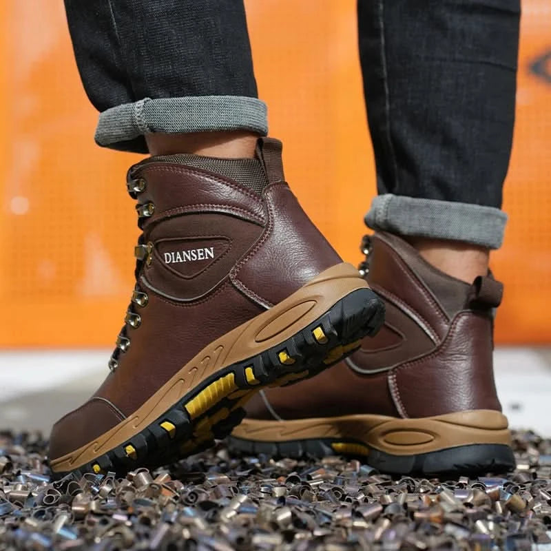Rotating Button Steel Toe Safety Shoes For Men's Work Boots Indestructible Work Construction Pu Leather Anti Puncture Men Boots