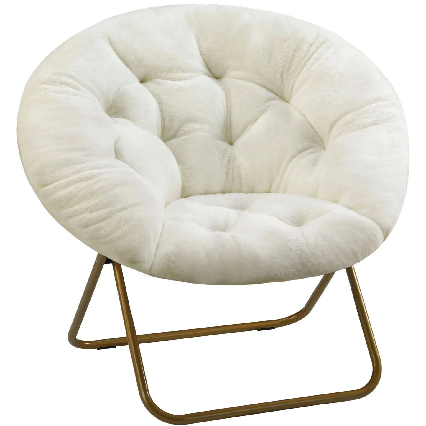 JHK Cozy Saucer Chairs Faux Fur For Living Room Folding Thick Padded Seat Metal Frame X-Large Reading Lounge Furniture