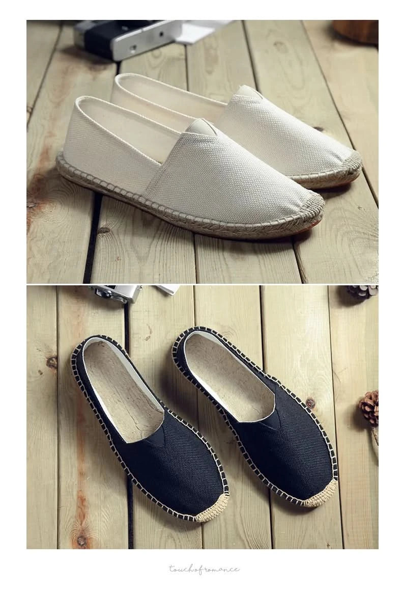 Women Sewing Flax Shoes Slip on Loafers Casual Shoes Man Espadrilles Hemp Canvas Flat Shoes Plus Size Fisherman Driving Footwear - M & M Global