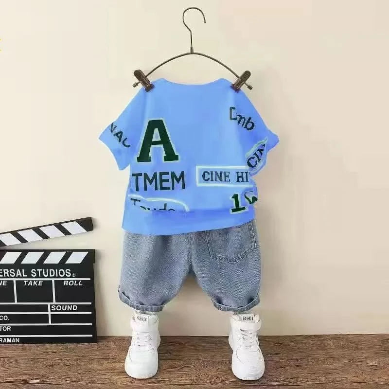 Kids Boys' Summer Set 2023 New Cartoon Boys' Fashionable Children's Clothing Versatile Short Sleeve Two Piece Set Kids Outfits - M & M Global