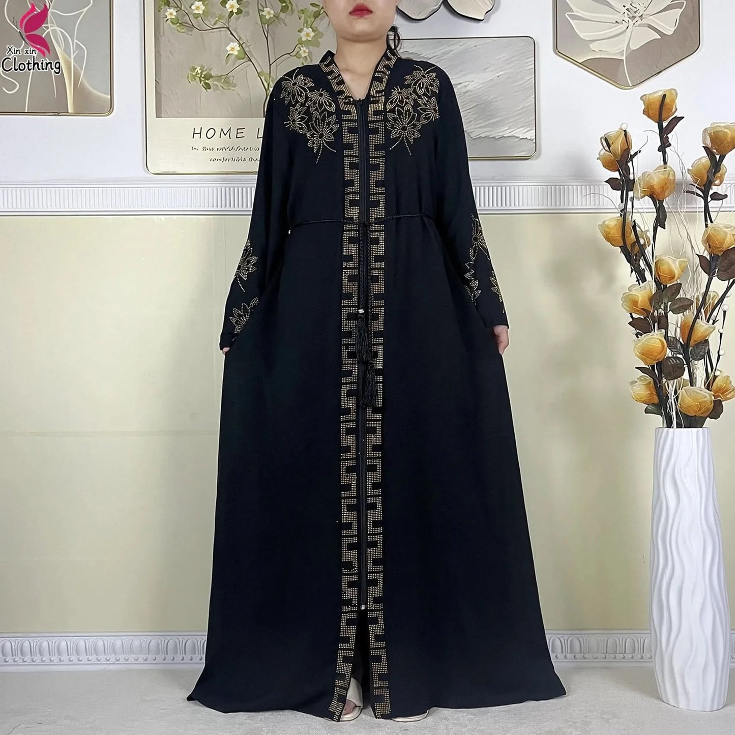 New Muslim Abayas For Women Long Sleeved Dress Dubai Lady Elegant Long Dress Islam Clothing African Abaya Loose Robe With Turban - M & M Global
