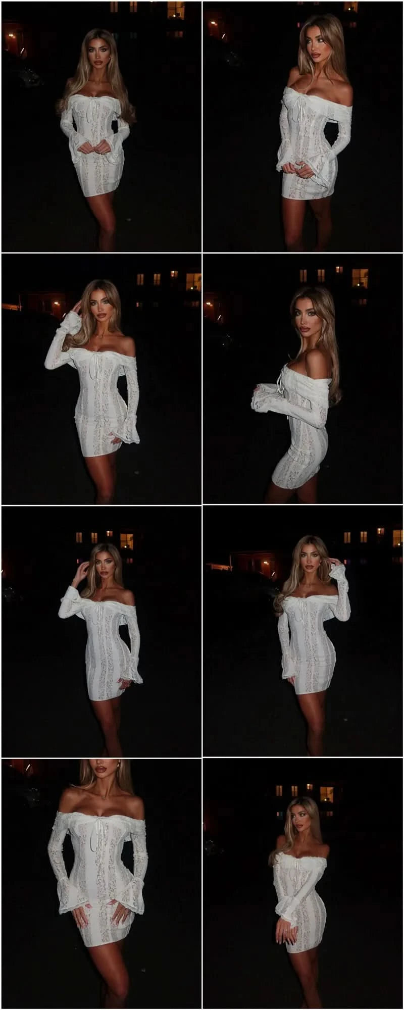 Mozision Floral Lace Off-shoulder Maxi Dress For Women White Strapless Backless Long Sleeve Bodycon Club Party Sexy Long Dress - M & M Global