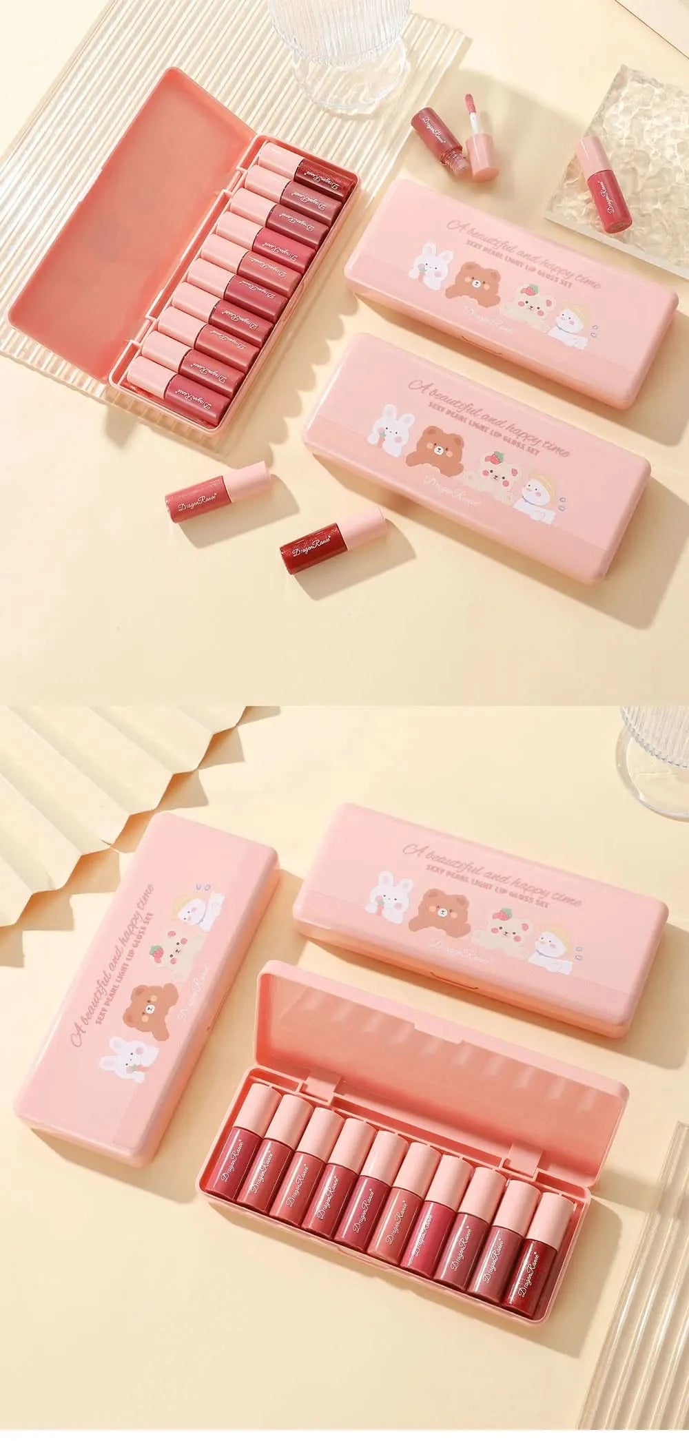 10-Piece Set with Fine Glitter Lip Gloss, Easy-To-Color Lip Glaze, Lipstick, Non-Stick Cup, Non-Fading Lip Gloss, Moisturizing Glitter Lip Gloss, Glass Lip Glitter, Pearlescent Glitter Lip Gloss, Lip Glaze Set