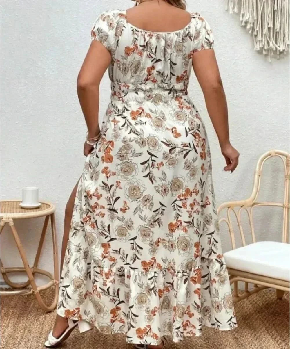 Plus Size Women 1XL-5XL Suitable for Outdoor Flower Casual Long Party Dress Women Fashion Print Loose Summer Dress - M & M Global