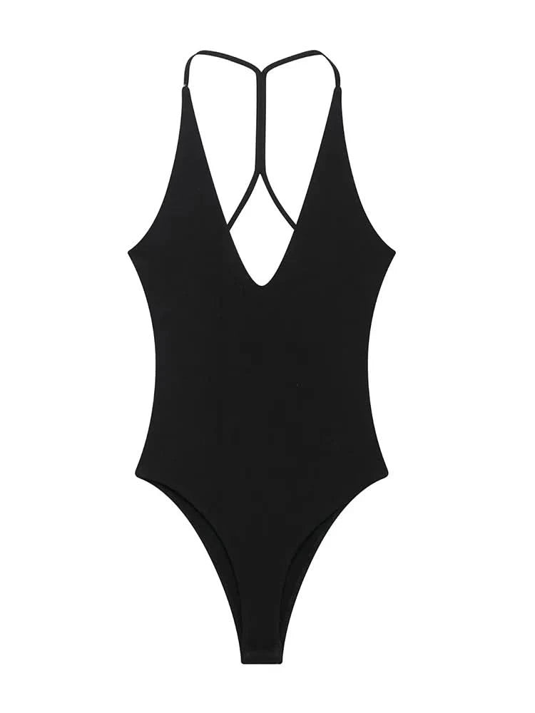 TFMLN Women Solid Bodysuit Sexy Backless Fashion Slim Women Top Chic V Neck Sling Body Suits Summer Female High Street Outwear - M & M Global