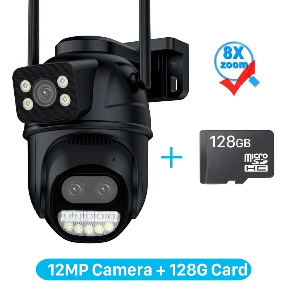 6K 12MP Outdoor Wifi Camera PTZ 8X Optical Zoom Three Lens Dual Screens Video Surveillance 8MP Dual Lens CCTV Security IP Camera - M & M Global