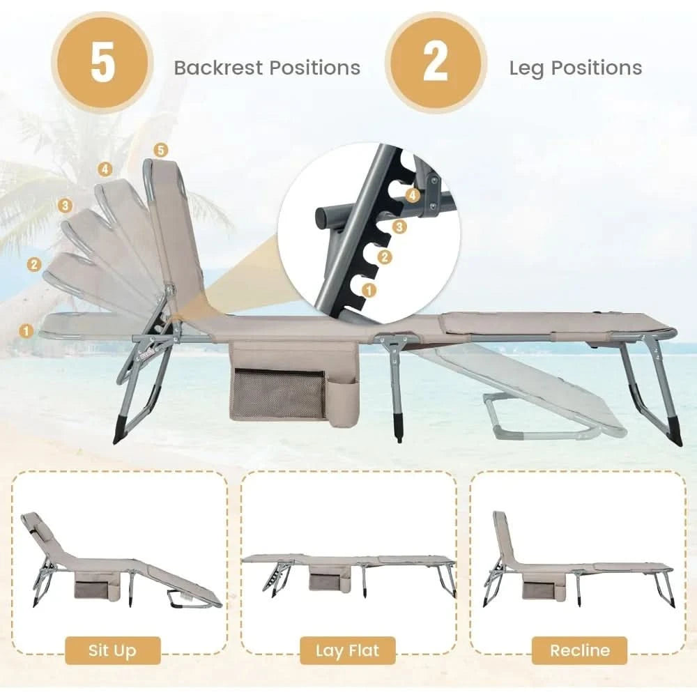 Tanning Chair, 400LBS Beach Lounge with Face Arm Hole & Hand Shoulder Strap, Folding Layout Sunbathing Chair, Face Down Outdoor