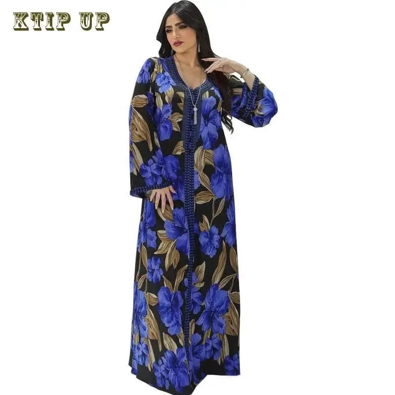 Ramadan Luxury Muslim Fashion Bat Sleeve Moroccan Turkiye Dubai Dress Middle East Arab Dress Sequins Golden Velvet Long Dress - M & M Global
