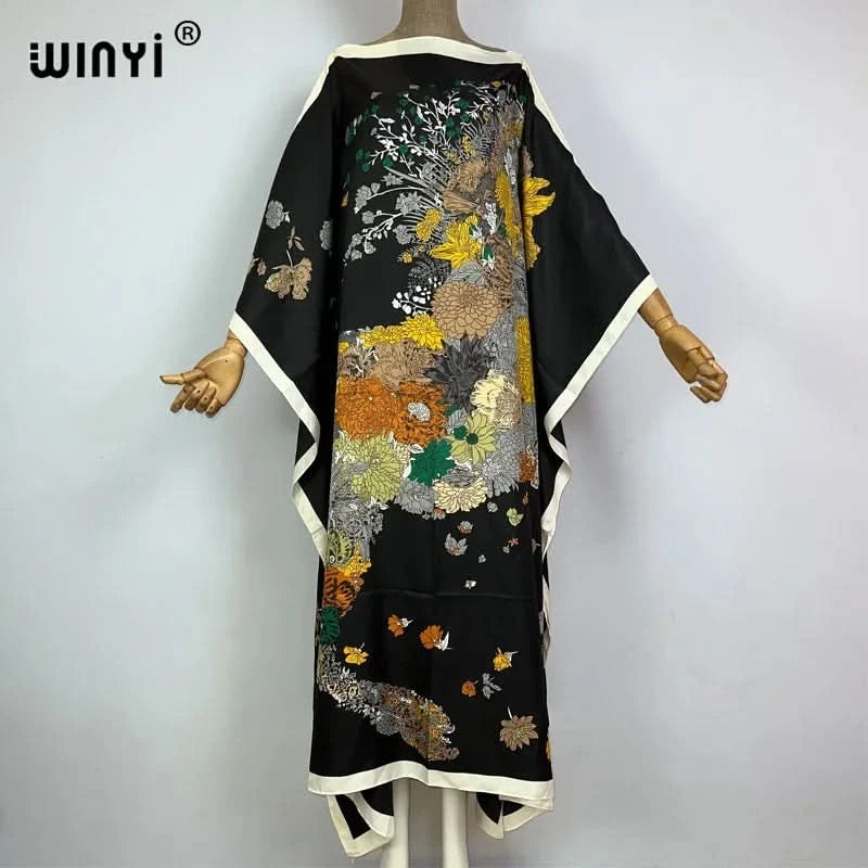 WINYI 2023 new Africa Fashion boho Popular printed twill Kaftan Maxi dress Summer Beach Bohemian Caftan long dress for lady - M & M Global