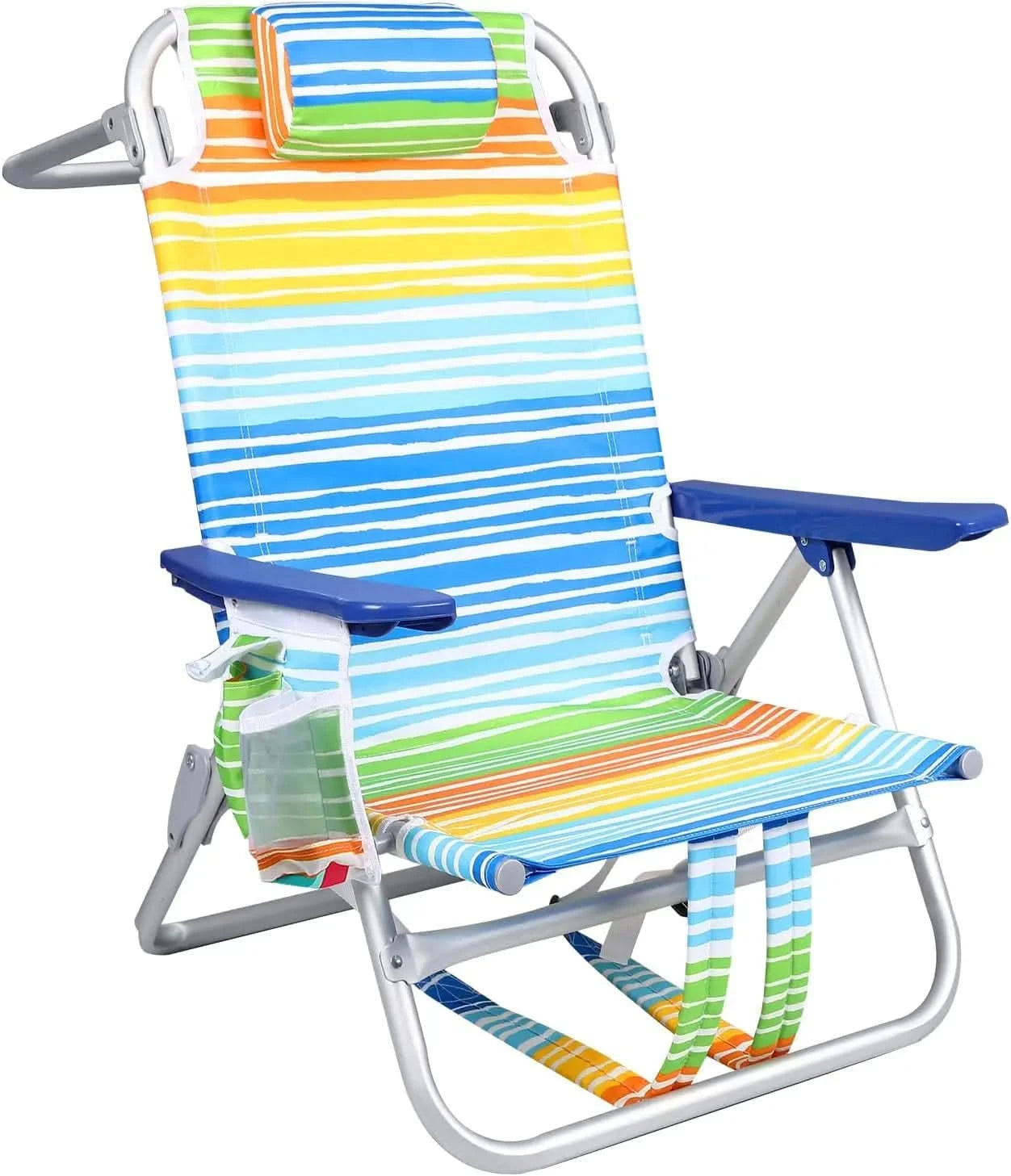 Backpack Beach Chairs for Adults,Pack Folding Heavy Duty Camping Chair with Large Pockets and Cup Holder,Adjustable high Beach