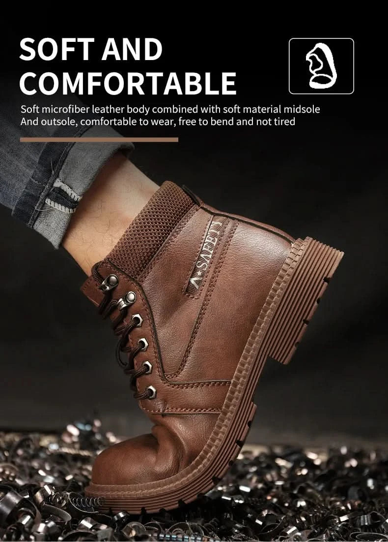 Men's Waterproof Steel Toe Work Boots High-Top Safety Shoes Slip Resistant Protective Boots Indestructible Comfort Arch Support
