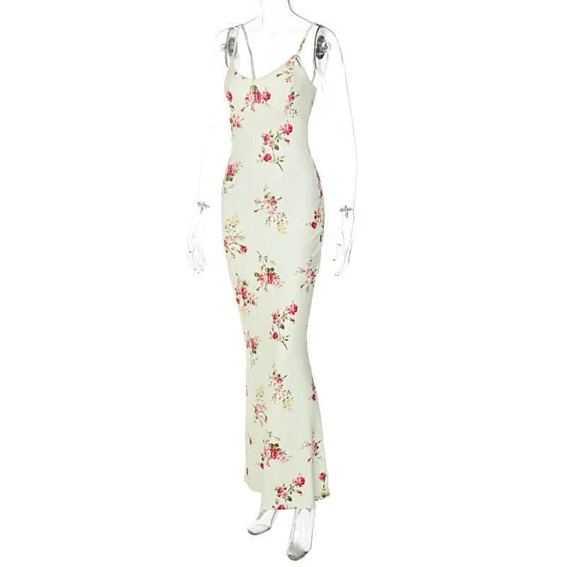 Dulzura Floral Print Strap Midi Dress For Women Bodycon Sexy Party Clothes 2024 Summer Long Dress Y2K Clothes Evening Holiday - M & M Global