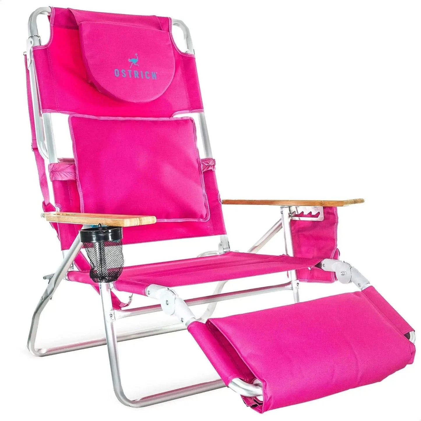 Ostrich Deluxe 3N1 Padded Beach Chair w/ Face Cushion & Arm Holes, Teal - Lightweight Folding Recliner w/ Adjustable Backrest
