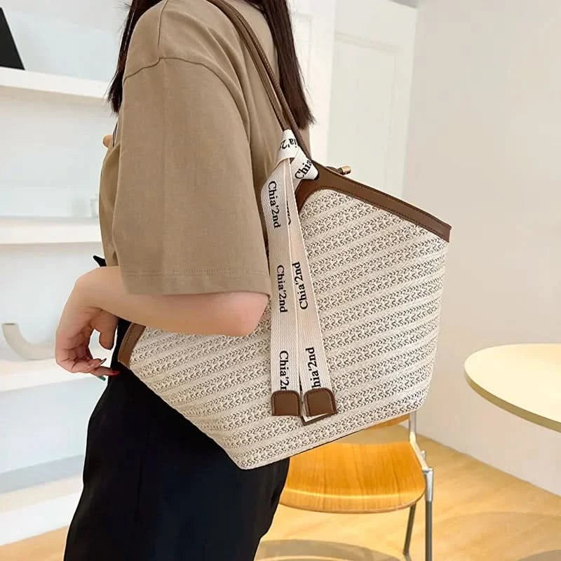 Straw Beach Bag Vintage Handmade Woven Shoulder Bag Raffia circle Rattan bags Bohemian Summer Vacation Casual Bags - M & M Global