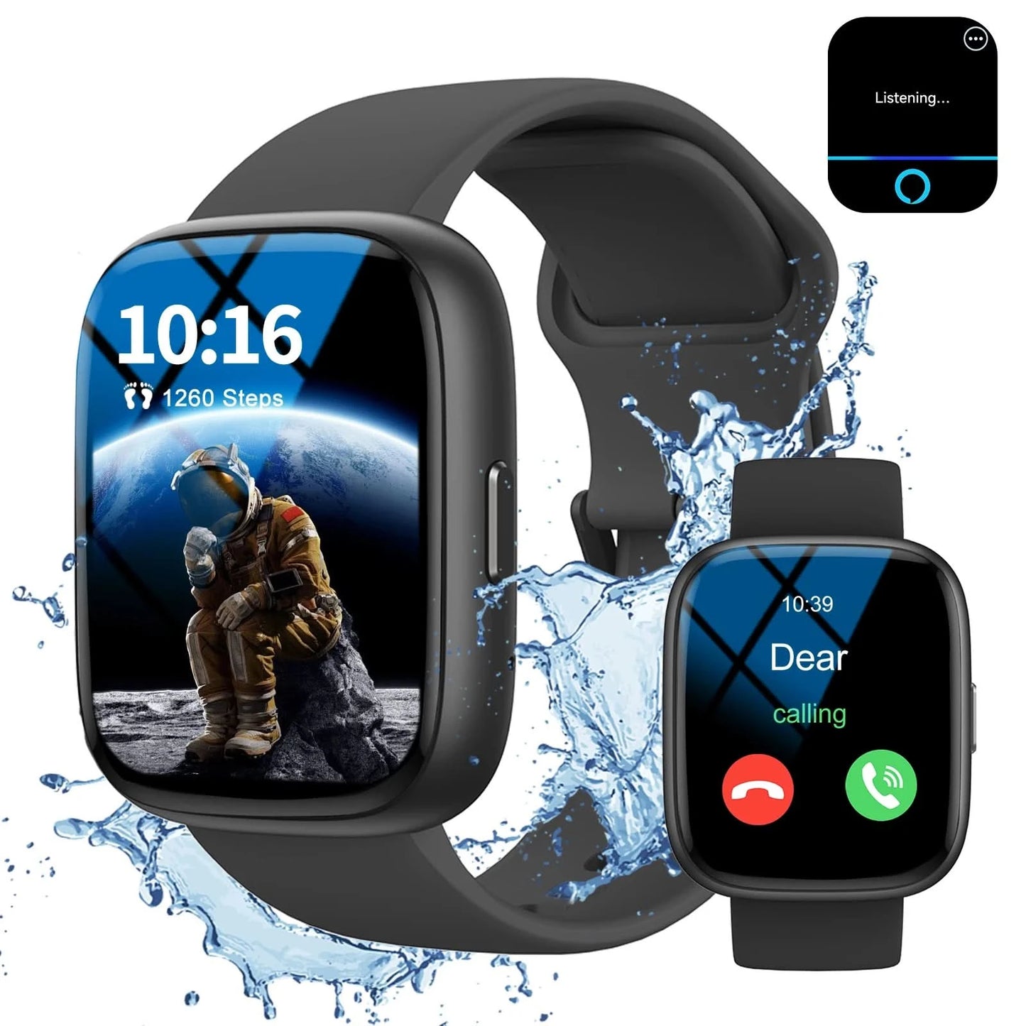 Smart watch, Alexa voice, multi-sport mode, message reminder viewing, suitable for men and women, custom wallpaper