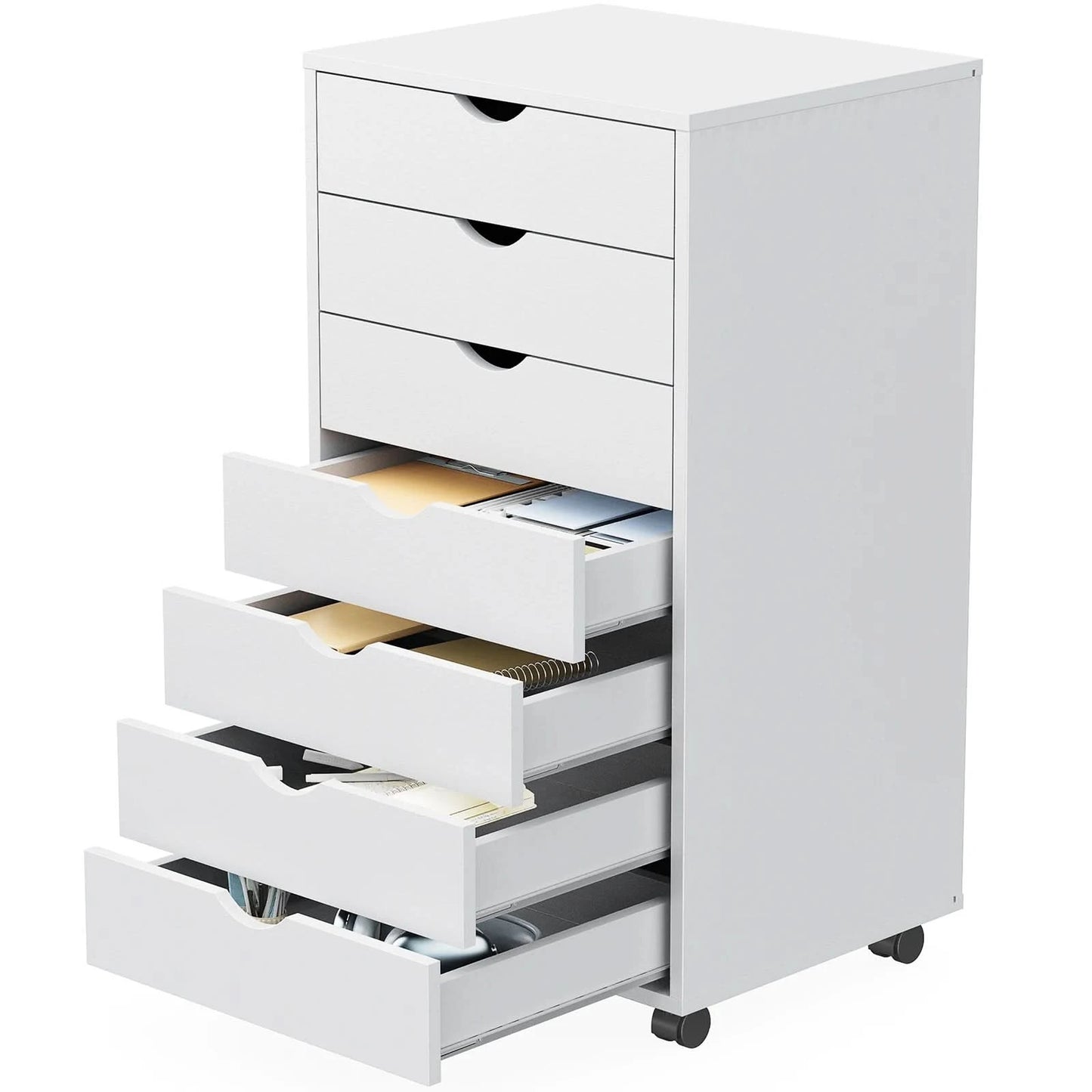 JHK 7 Drawer Chest Dressers Nightstand Storage Cabinet Wooden File Office Mobile Cabinet Wheels Living Room Organizer Rolling