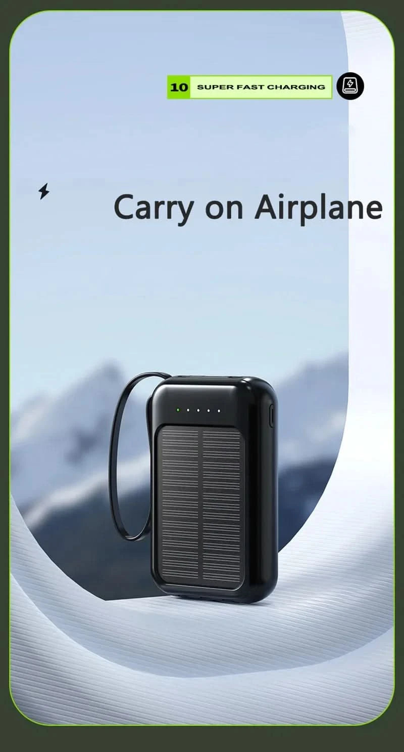 Solar Power Bank Built 4 Cables Portable Charger External Spare Battery Mini Powerbank with LED Light for IPhone Xiaomi Huawei - M & M Global