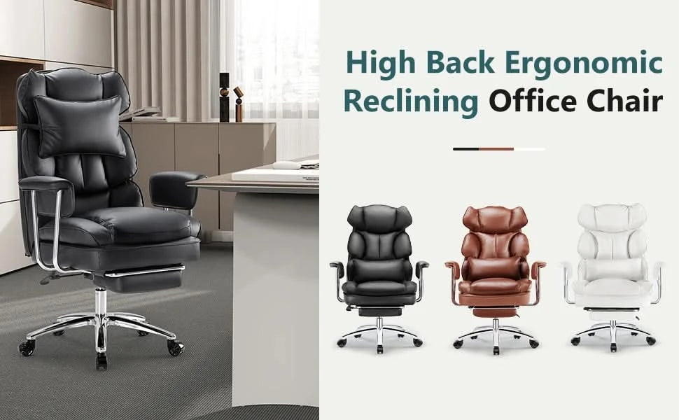 JHK PU Leather Ergonomic Office Computer Desk Chair High Back with Footrest Lumbar Support Height Adjustable For Home Office
