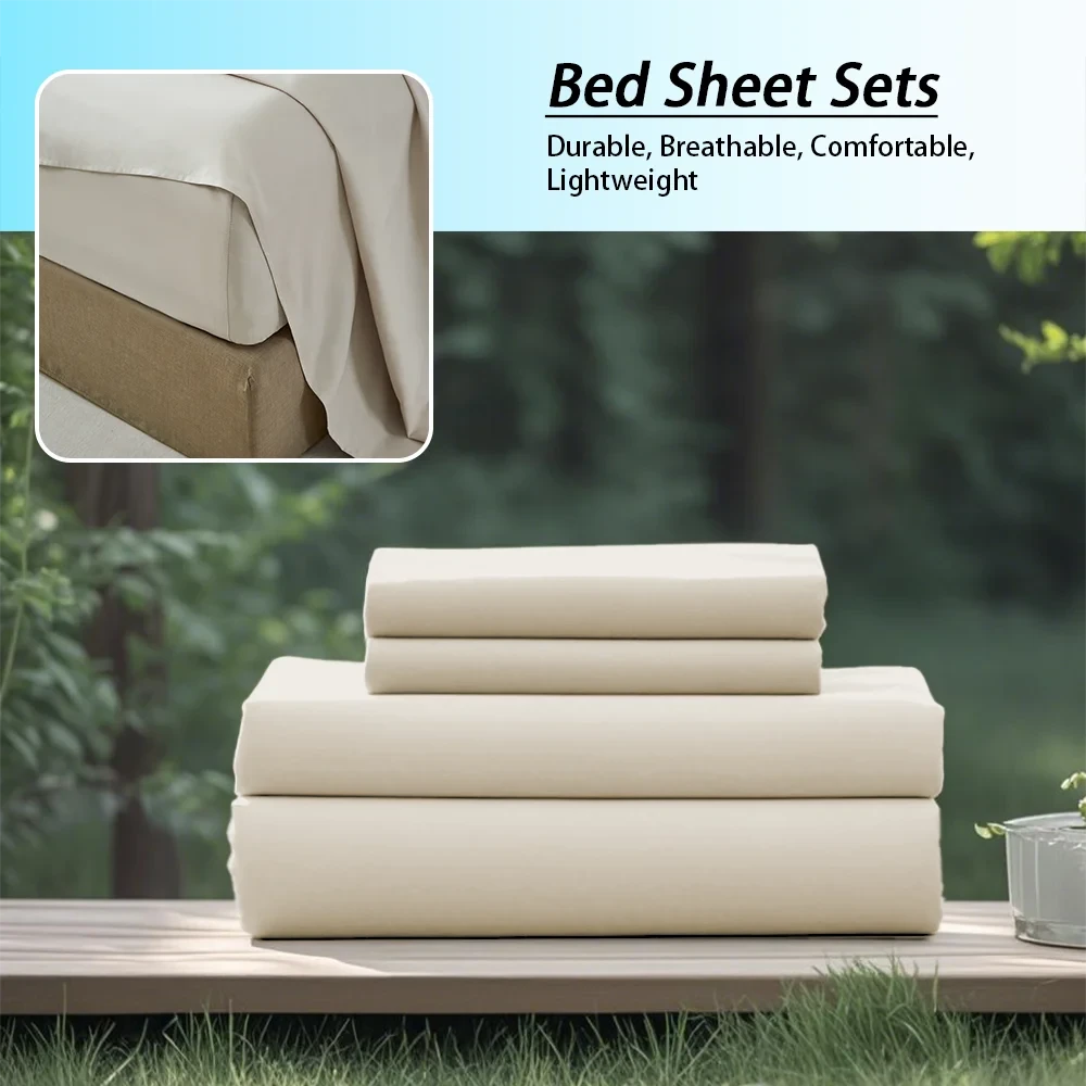 3/4PC Solid Color Bedding Set – Soft & Fashionable All-Season Bed Sheets with Fitted Sheet, Flat Sheet & Pillowcases