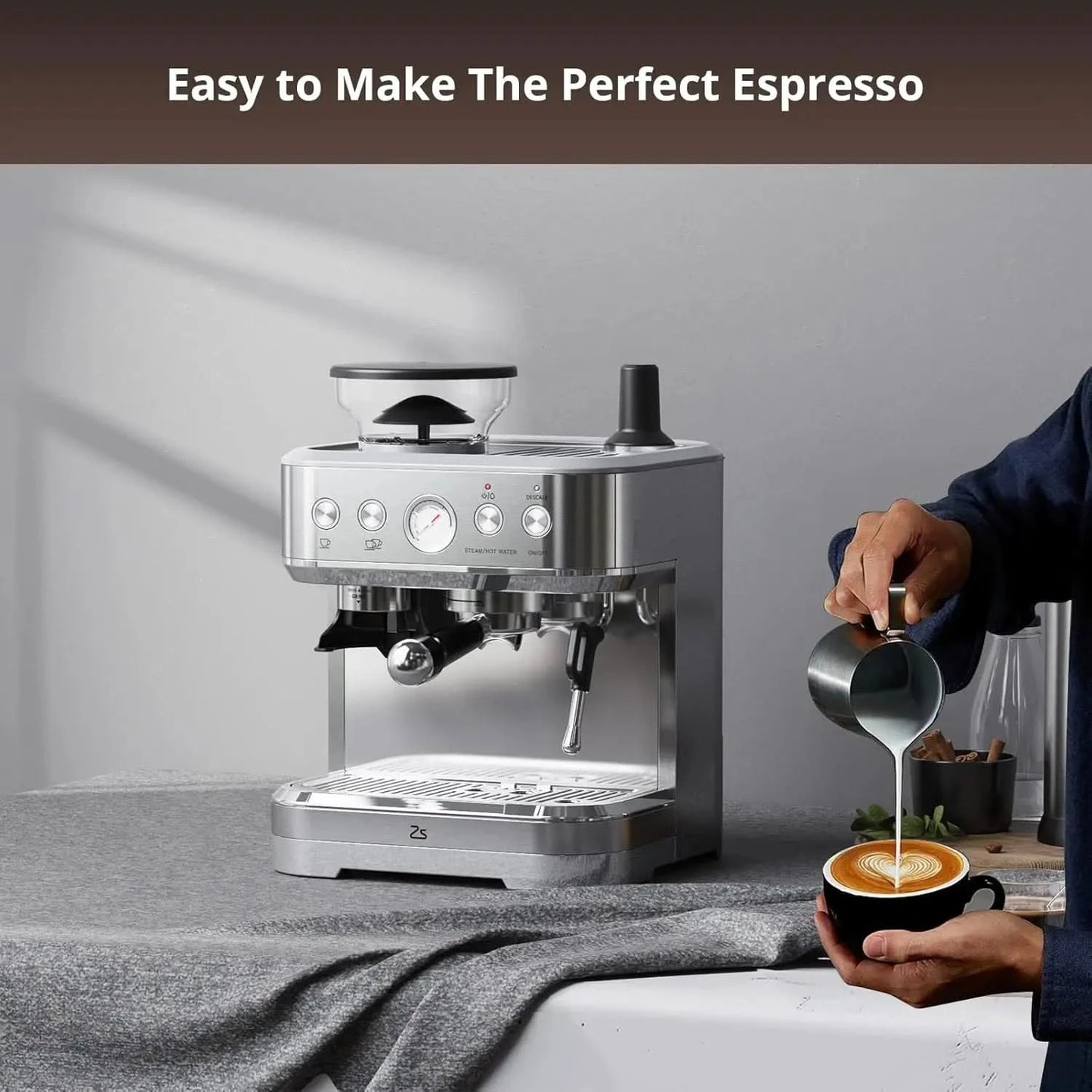 Professional Espresso Machine with Built-In Grinder and Milk Frother, 15 Bar Cappuccino and Latte Maker, Gift for Coffee Enthusi - M & M Global