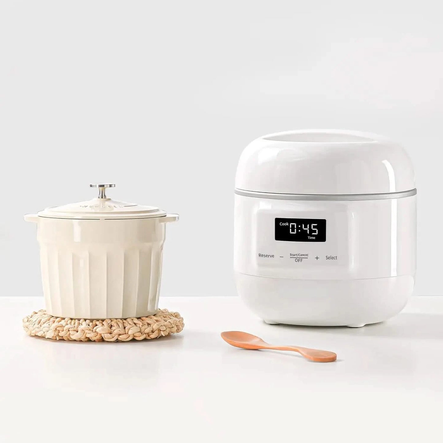 Slow Cooker White, Small Slow cooker 1QT, Smart Appointment, Ceramic Interior pot, Automatic Multi-function Rice Cooker, Elecric - M & M Global