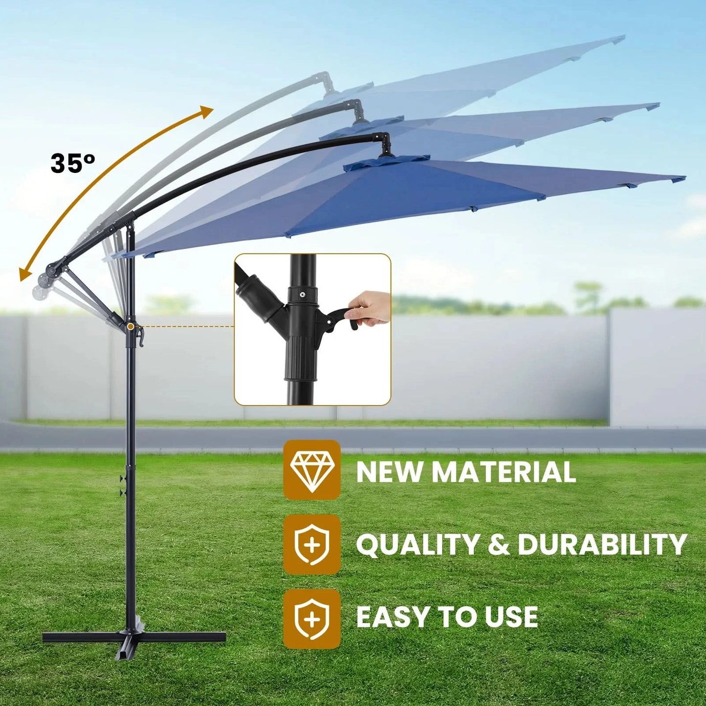 JHK 10FT Outdoor Patio Umbrella Hanging Cantilever with Easy Tilt Adjustment UV Protection 8 Sturdy Ribs for Backyard Garden