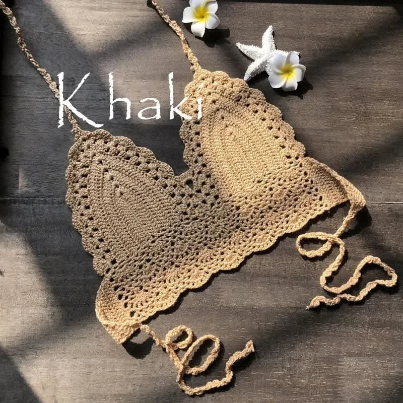 Sexy Style Hand Crochet Solid Color Bikini Beachwear Women Beach Holiday Hollow Out Tie Up Swimsuit Sun Bathing Clothes - M & M Global