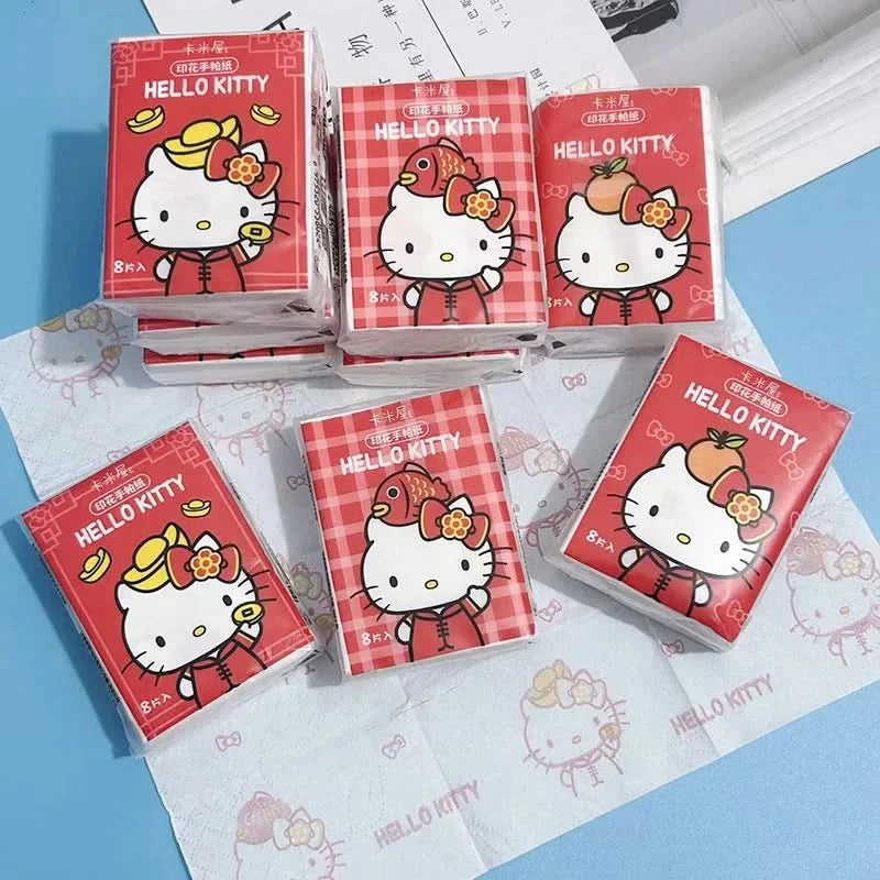 Kawaii Hello Kitty Handkerchief Paper Cartoon Sanrio Pochacco Kitty Printed Napkins Portable Small Pocket Tissues Facial Paper - M & M Global