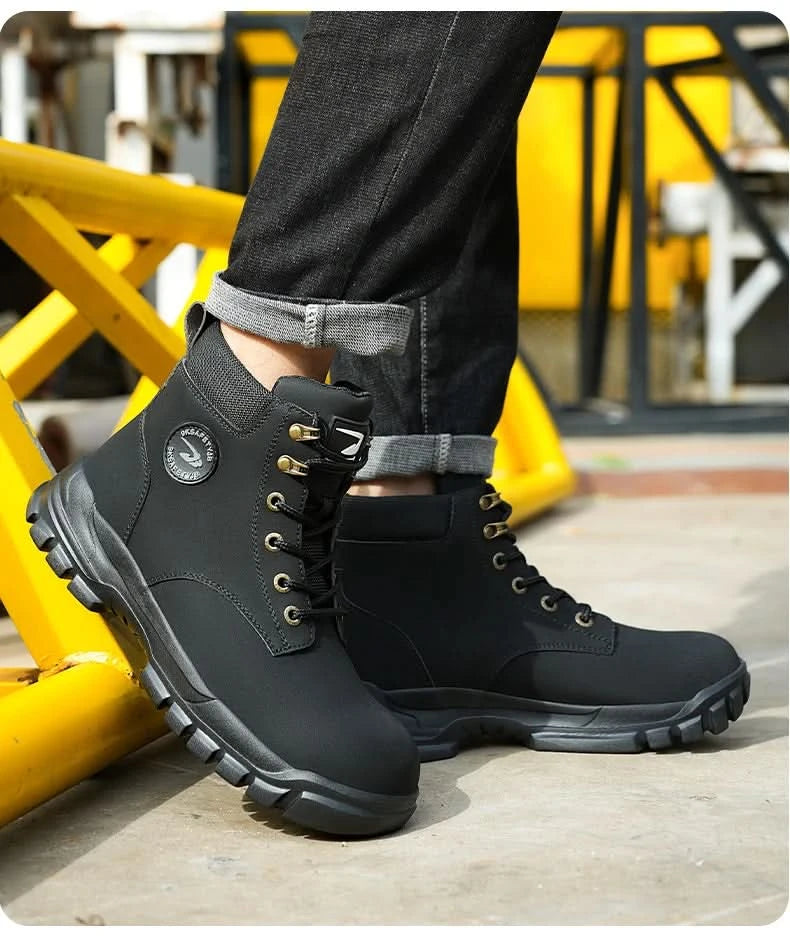 Mens Puncture-Proof Steel Toe Safety Boots Oil & Slip-Resistant Industrial Shoe Outdoor Work Shoes for Mechanics & Construction