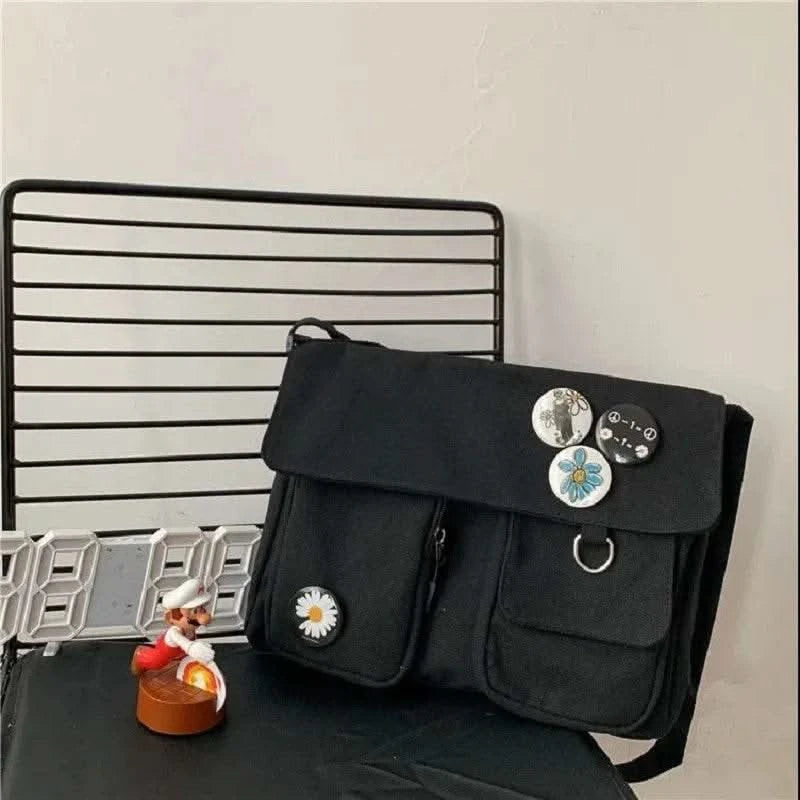 2025 Young Unisex Canvas Messenger Bag Postman Student Shoulder Bag Phone Bookbag Handbags Japanese style Daily Crossbody Bag - M & M Global