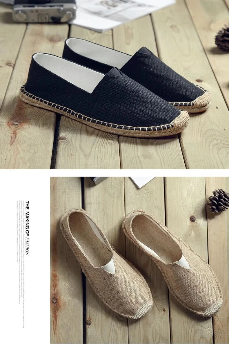 Women Sewing Flax Shoes Slip on Loafers Casual Shoes Man Espadrilles Hemp Canvas Flat Shoes Plus Size Fisherman Driving Footwear - M & M Global