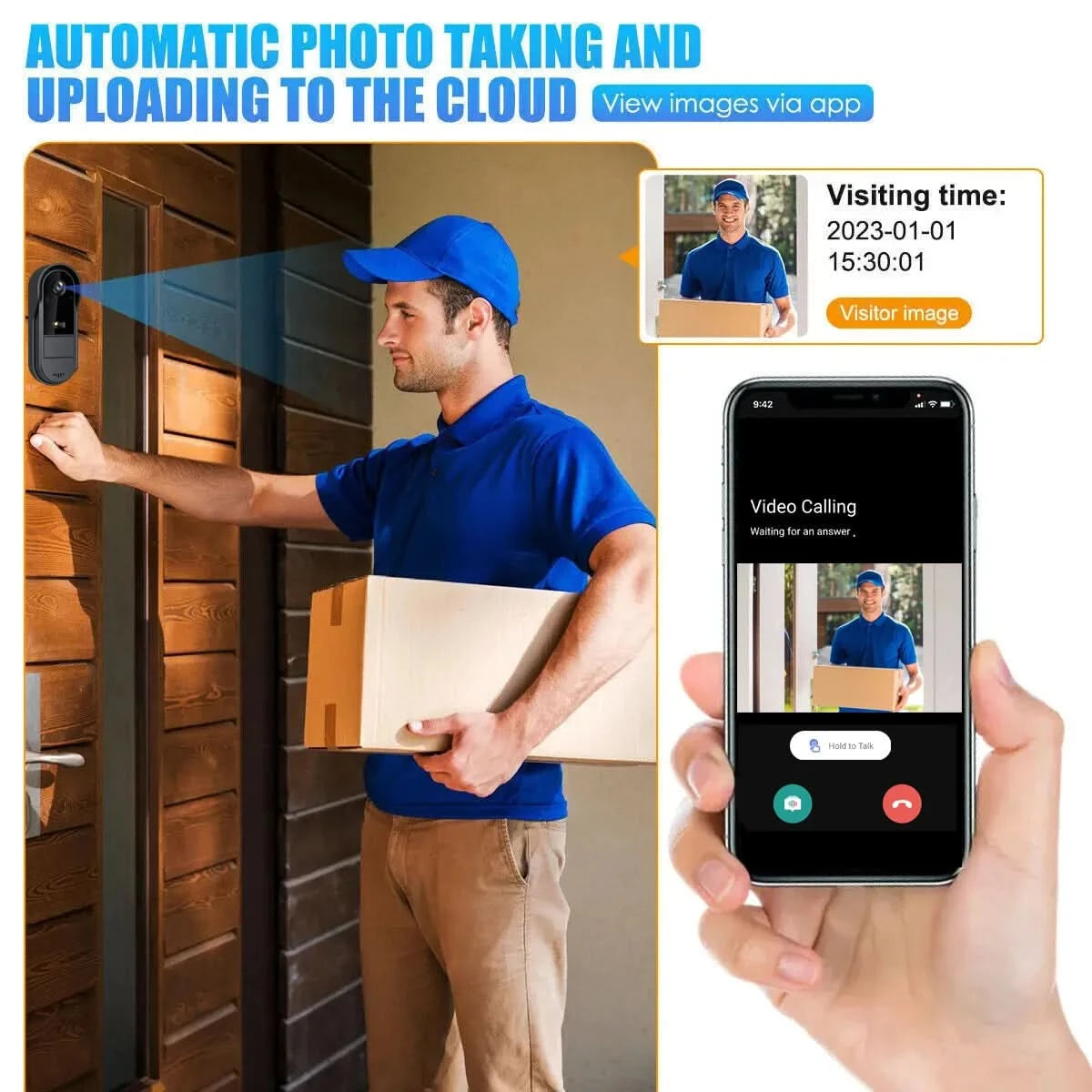 Tuya WiFi doorbell 2-way HD 1080P, microSD/cloud, waterproof, 1000mAh battery, long standby,Wireless Security Camera - M & M Global