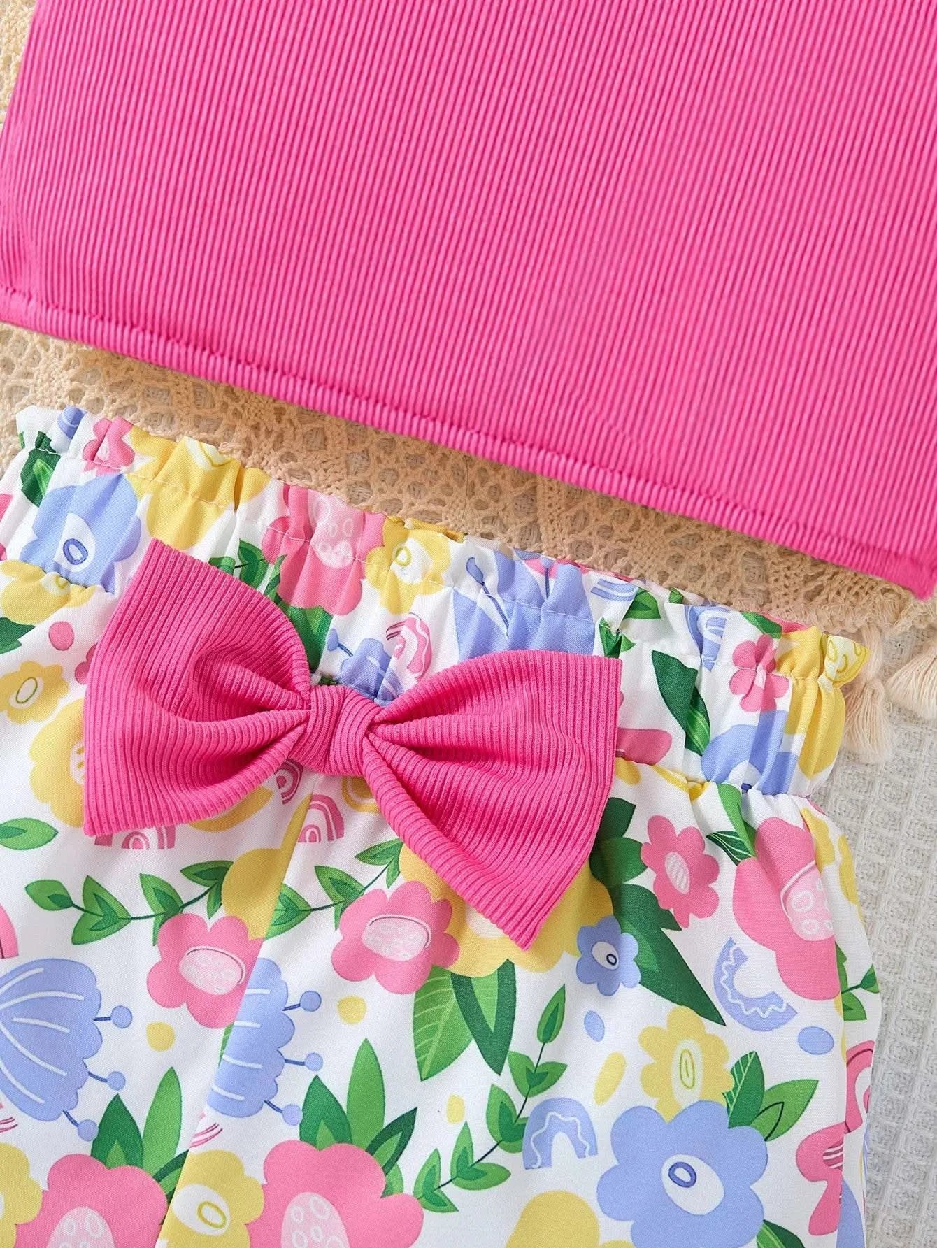 2025 Newborn Girl Baby Summer Sling Sleeveless Cotton Casual Daily Big Bow Print Baby Clothing Set - M & M Global