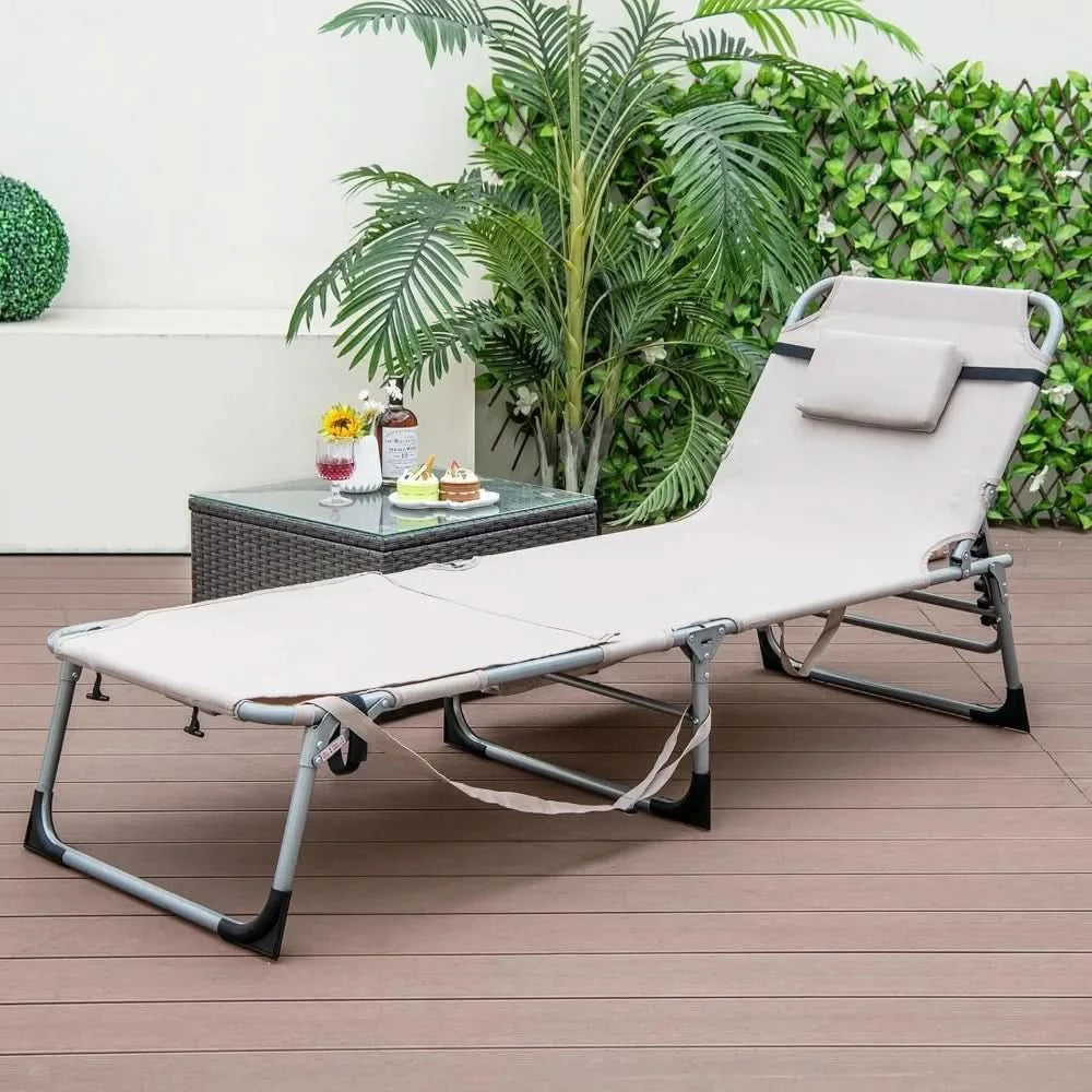 Tanning Chair, 400LBS Beach Lounge with Face Arm Hole & Hand Shoulder Strap, Folding Layout Sunbathing Chair, Face Down Outdoor